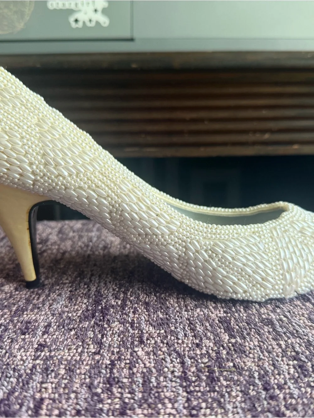 Vintage Ivory Beaded Pump - Women's Dress Heel